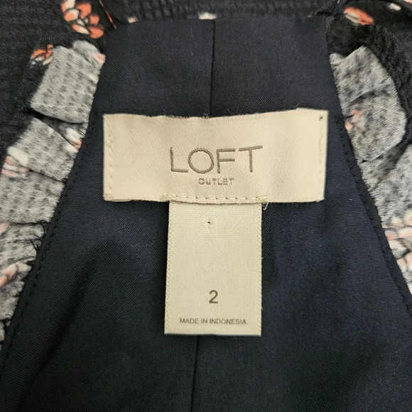 Ann Taylor LOFT Fit Flare Dress Navy Floral Sleeveless Zip Ruffle Sweetheart - Picture 6 of 7